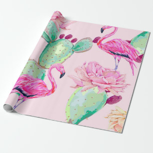 Rosa Flamingo, exotische Vögel, sanfte Blumen, Ros Geschenkpapier