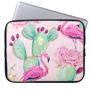 Rosa Flamingo, exotische Vögel, sanfte Blumen, Ros Laptopschutzhülle