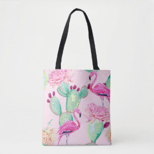 Rosa Flamingo, exotische Vögel, sanfte Blumen, Ros Tasche