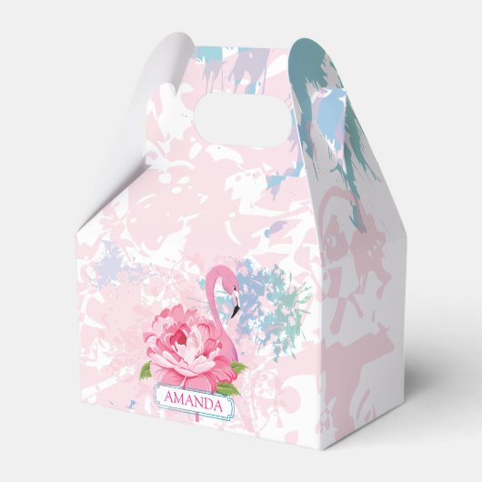 Rosa Flamingo Floral Monogram Geschenkschachtel (Vorderseite)