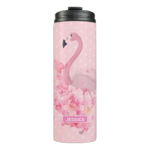 Rosa Flamingo Floral und Punkte genannt Thermosbecher