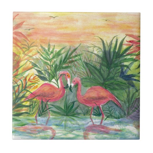 Rosa Flamingo-Florida-Kunst Fliese (Vorderseite)