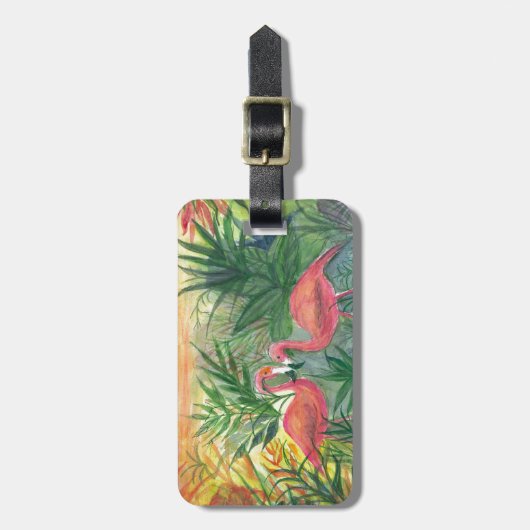 Rosa Flamingo-Florida-Kunst Gepäckanhänger (Vorderseite vertikal)