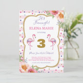 Rosa Flamingo Geburtstag Tropisches Party Confetta Einladung (Stehend Vorderseite)