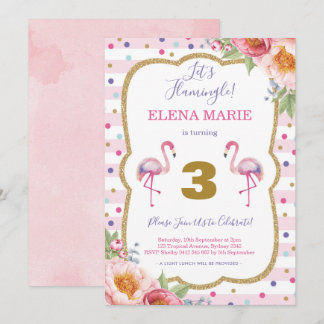 Rosa Flamingo Geburtstag Tropisches Party Confetta Einladung