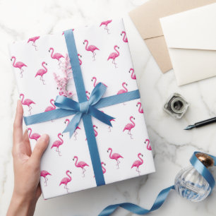 Rosa Flamingo gemustert Schick Trendig Cool Weiß Geschenkpapier