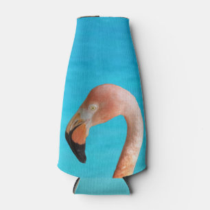 Rosa Flamingo-Gesicht gegen blaues Wasser Flaschenkühler