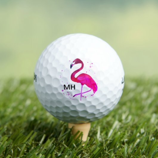 Rosa Flamingo Girly Tropical Bird Beach Monogram Golfball (Insitu T-Shirt)