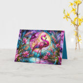 Rosa Flamingo Glasmosaik Karte (Gelbe Blume)