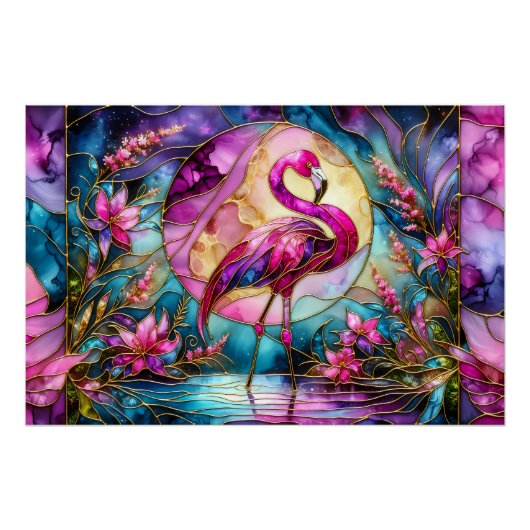 Rosa Flamingo Glasmosaik Poster (Vorderseite)