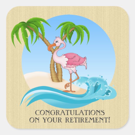 Rosa Flamingo-Glückwünsche Ruhestandstitel Quadratischer Aufkleber (Vorderseite)