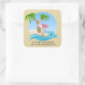 Rosa Flamingo-Glückwünsche Ruhestandstitel Quadratischer Aufkleber (Tasche)