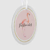 Rosa Flamingo Gold und Rahmen personalisiert Ornament (Vorderseite)