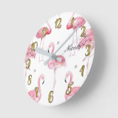 Rosa Flamingo-graue Tupfen-schicke minimale Runde Wanduhr (Winkel)