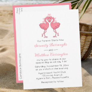 Rosa Flamingo Hawaiianische Tropische Strandhochze Einladungspostkarte