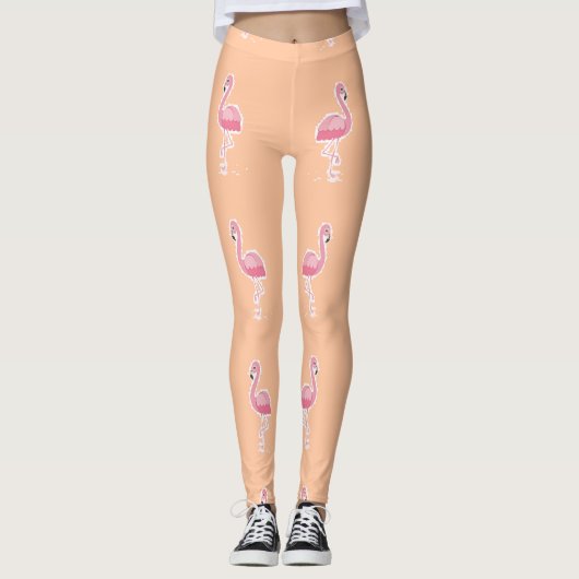 Rosa Flamingo, hellorange Leggings (Vorderseite)