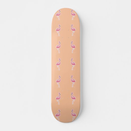 Rosa Flamingo, hellorange Skateboard (Vorne)