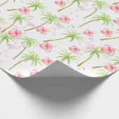 Rosa Flamingo Hibiskus Blume Tropische Palmen Geschenkpapier (Ecke)