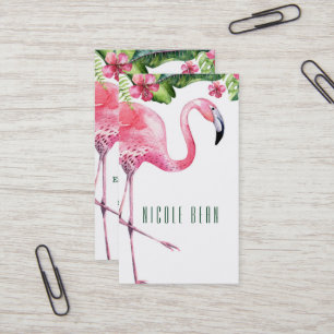 Rosa Flamingo & Hibiskus Tropical Floral Blätter Visitenkarte