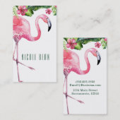 Rosa Flamingo & Hibiskus Tropical Floral Blätter Visitenkarte (Vorne/Hinten)