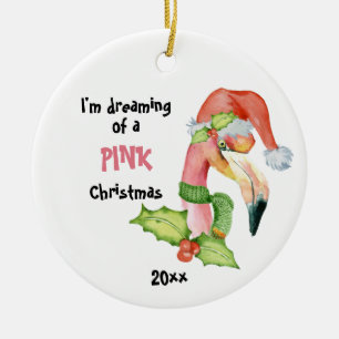 Rosa Flamingo Ich träume von einem rosa Weihnachte Keramik Ornament