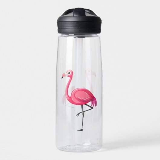 Rosa Flamingo im Cartoon-Stil Trinkflasche (Vorne)