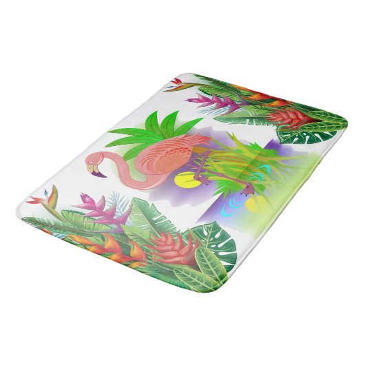 Rosa Flamingo im Paradies Badematte (Schrägansicht)