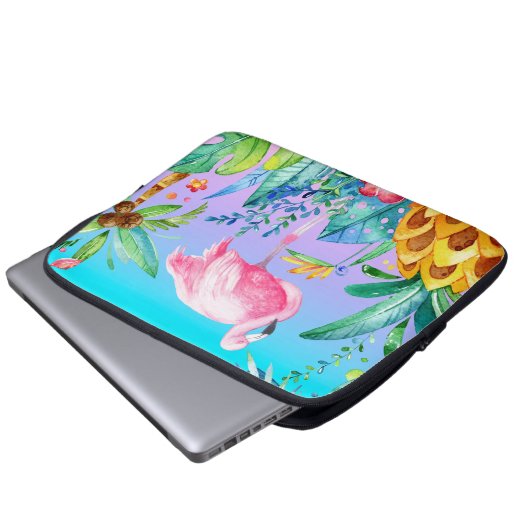 Rosa Flamingo im tropischen Wald Laptopschutzhülle (Vorne Knopf)