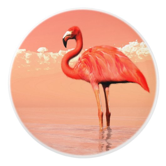 Rosa Flamingo im Wasser - 3D übertragen Keramikknauf (Vorderseite)