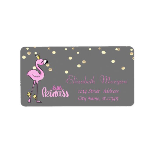Rosa Flamingo, Imitate Gold Foil Confetti, grau Adressaufkleber (Vorne)