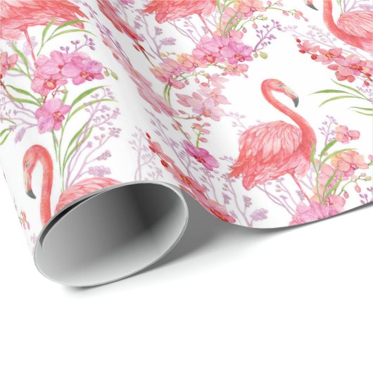 Rosa Flamingo in Blume Muster Party Packung Geschenkpapier (Rolleneckpunkt)