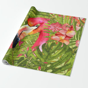 Rosa Flamingo in der Palme und in Monstera Geschenkpapier