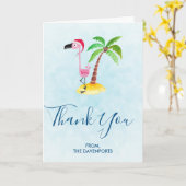 Rosa Flamingo in der Roten Weihnachtsmannmütze Wei Karte (Gelbe Blume)