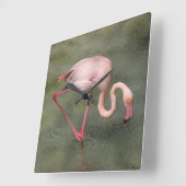 Rosa Flamingo in der Wasser-Uhr Quadratische Wanduhr (Winkel)