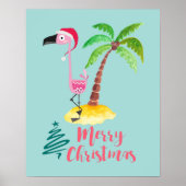 Rosa Flamingo in einer Weihnachtsmannmütze mit Pal Poster (Vorne)