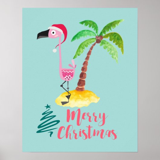 Rosa Flamingo in einer Weihnachtsmannmütze mit Pal Poster (Vorne)