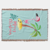 Rosa Flamingo in einer Weihnachtsmannmütze von Pal Decke (Vorderseite)