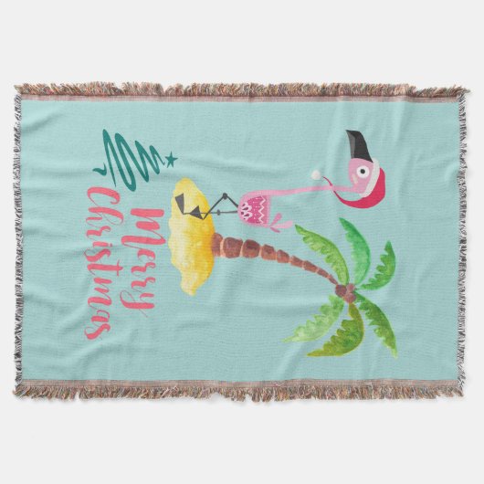 Rosa Flamingo in einer Weihnachtsmannmütze von Pal Decke (Vorderseite)