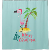 Rosa Flamingo in einer Weihnachtsmannmütze von Pal Duschvorhang (Vorderseite)