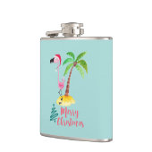 Rosa Flamingo in einer Weihnachtsmannmütze von Pal Flachmann (Links)