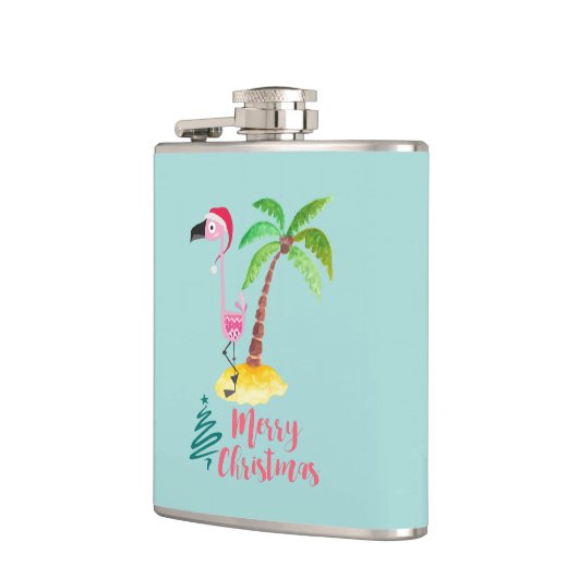 Rosa Flamingo in einer Weihnachtsmannmütze von Pal Flachmann (Links)