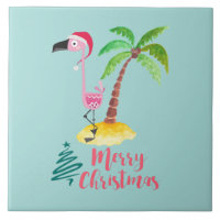 Rosa Flamingo in einer Weihnachtsmannmütze von Pal