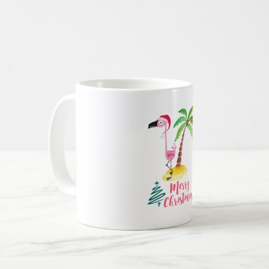 Rosa Flamingo in einer Weihnachtsmannmütze von Pal Kaffeetasse (Vorderseite Links)