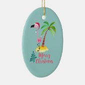 Rosa Flamingo in einer Weihnachtsmannmütze von Pal Keramik Ornament (Rechts)