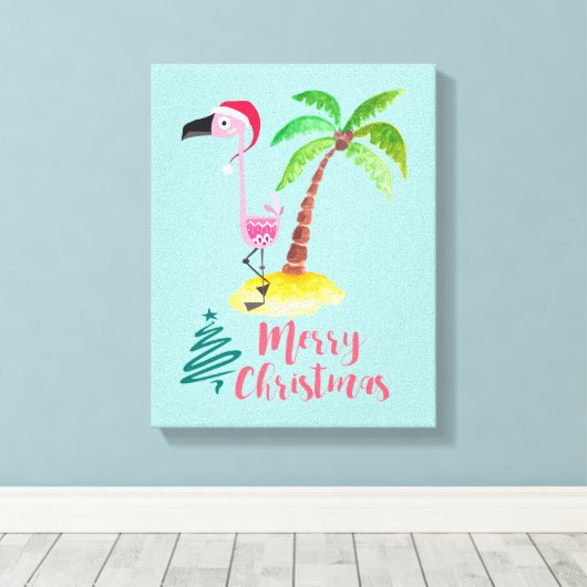 Rosa Flamingo in einer Weihnachtsmannmütze von Pal Leinwanddruck (Insitu (Holzboden))