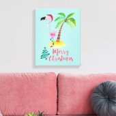 Rosa Flamingo in einer Weihnachtsmannmütze von Pal Leinwanddruck (Insitu (Wohnzimmer))