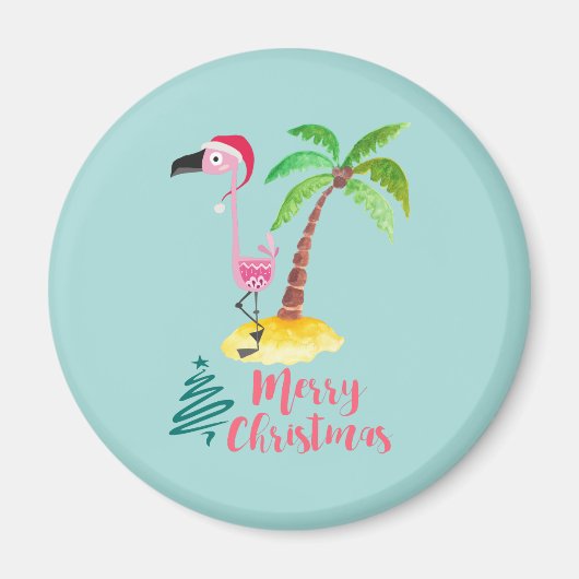 Rosa Flamingo in einer Weihnachtsmannmütze von Pal Magnet (Vorne)