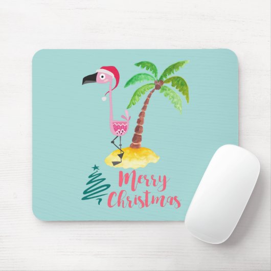 Rosa Flamingo in einer Weihnachtsmannmütze von Pal Mousepad (Mit Mouse)