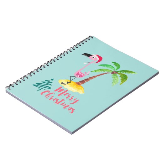 Rosa Flamingo in einer Weihnachtsmannmütze von Pal Notizblock (Linke Seite)