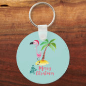 Rosa Flamingo in einer Weihnachtsmannmütze von Pal Schlüsselanhänger (Vorderseite)